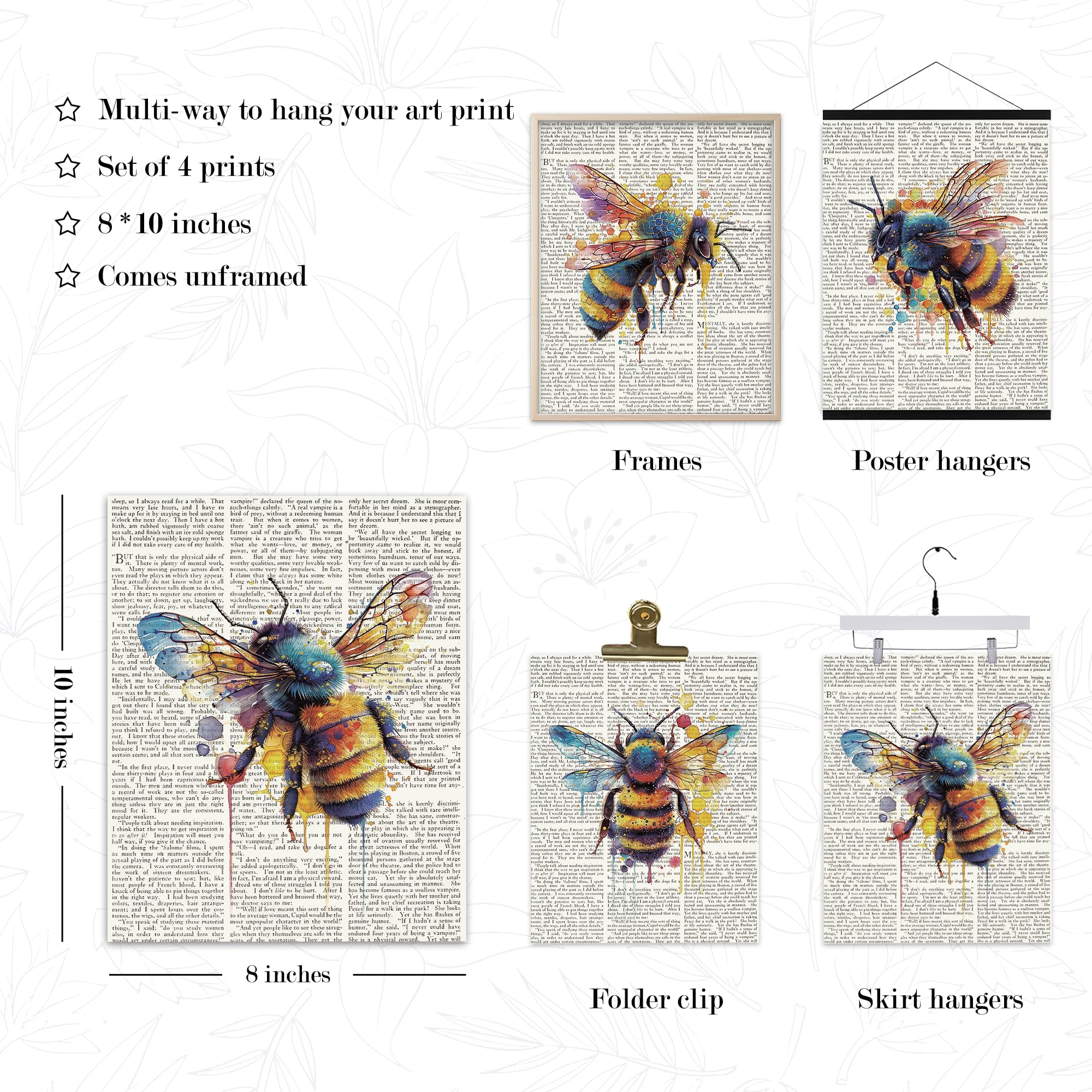 Amazon.com: BearCake Vintage Bee Wall Art Set of 4, Bee Wall Decor